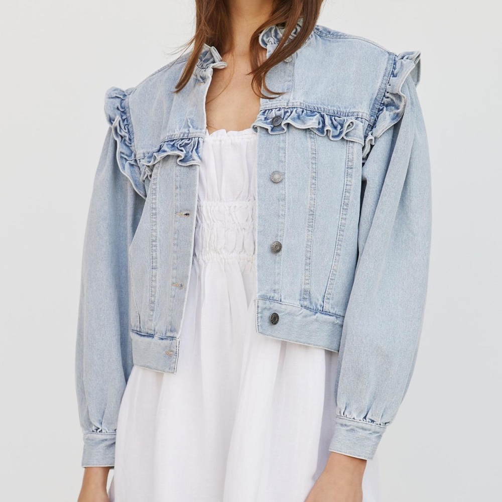 Magali Pascal Juno Ruffled Denim Jacket, Size Small, NWT